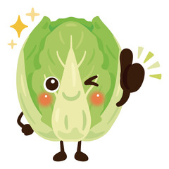 グッドサインを出す白菜のキャラクターイラスト／Cute Chinese Cabbage Character Illustration Giving a Thumbs-Up