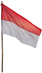 Waving Indonesian Merah Putih Flag on Pole Isolated in Transparent Background