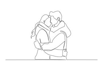 Continuous one line drawing of romantic couple Hugging. single-line art illustration depicting an young couple sharing a loving, comforting embrace. Editable vector.