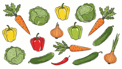 Colorful Assortment of Freshly Harvested Vegetables on a White Background.