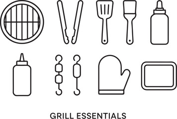 Grill Essentials Line Art Icon Set.eps