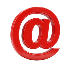 Glossy red at symbol sign isolated on transparent background for digital communication and internet concepts