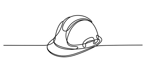 Minimalist continuous line drawing of a construction safety hard hat, isolated on continuous one line art of vector illustration