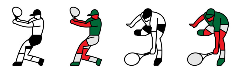 Young man playing tennis on court. Tennis illustration graphic design.