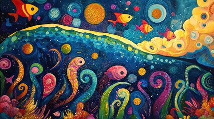 Whimsical Underwater World - A Colorful Exploration of Marine Life.