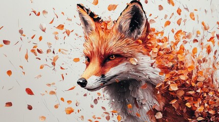 Autumn Fox - A Digital Painting of a Fox Dissolving into Leaves.