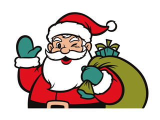 Waving Santa Claus with Sack of Gifts