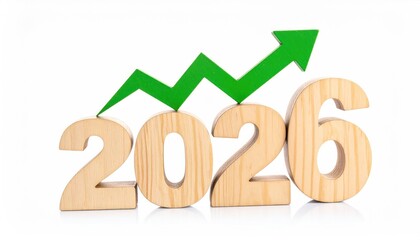 A visually engaging composition depicts the numerical year 2026 with a vibrant green arrow, symbolizing growth and progress, pointing upwards.