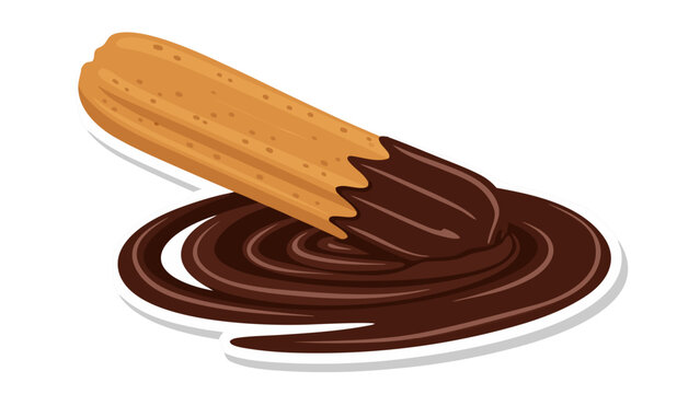 Crispy golden churro dipped in rich dark chocolate sauce creating a swirl against a transparent background a delicious dessert treat ready to be enjoyed as a sweet snack