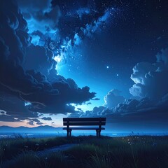 Night sky view with a bench