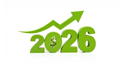 A dynamic depiction of financial growth, showcasing a vibrant green graphic with the year 2026. An ascending arrow, representing future progress.