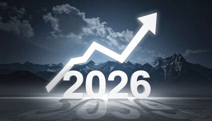 A visual representation of future year growth, with the year 2026 prominently displayed alongside an upward-trending arrow. The image, suitable for illustrating forecasts, success, or progress.