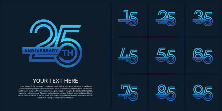 Anniversary logo type set with double line number. blue color with ribbon for celebration event