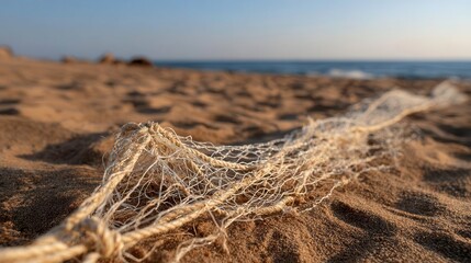Fishing Net on Beach Sand - Coastal Scene, Seascape - travel nature