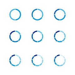 Set of pie charts. Financial analysis data 2,3,4,5,6,7,8,9,10 sections elements for business presentation, Vector Illustration