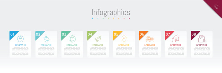 Infographic 8 options design elements for your business data. Vector Illustration.