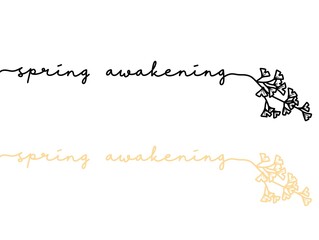 Elegant hand-drawn spring awakening text with floral design