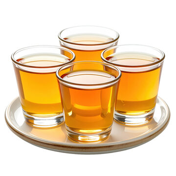 A small cup of frothy suja butter tea, a creamy and savory himalayan drink, isolated on a pure white studio background