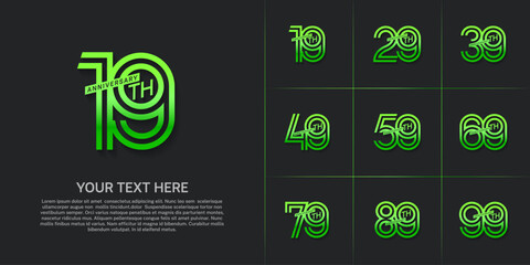 Anniversary set design with double line number. green color for celebration event