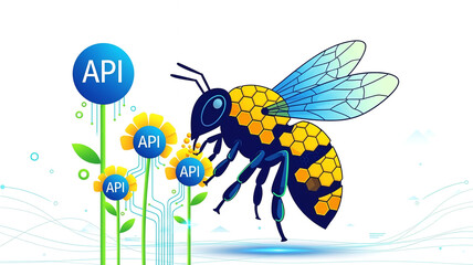 API Integration and Development Concept: Digital Worker Bee Collecting Data
