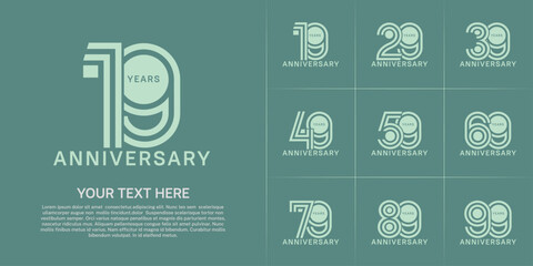 Anniversary set design with double line number. green color for celebration event