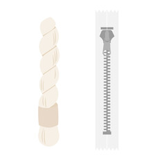 裁縫用のしつけ糸とファスナーのイラストセット