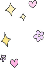 Obraz premium Hand Drawn Decorative Sticker Elements Set with Hearts Stars and Flowers