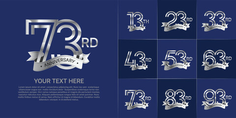 Anniversary logo set with double line number style. silver color with silver ribbon can be use for special moment