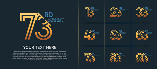 Anniversary logo set with double line number style. golden and blue color with slash can be use for special moment