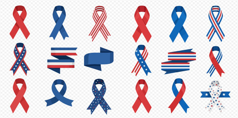 Collection of Patriotic Awareness Ribbons for Support 2dflat