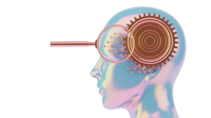 Human Head with Gears and Cogs in Futuristic Digital Illustration with Vibrant Colors and Abstract Shapes for Technology