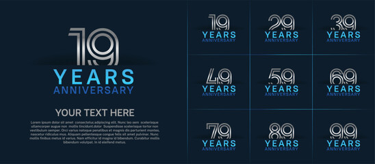 Anniversary logo set with double line number style. silver and blue color can be use for special moment