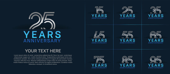 Anniversary logo set with double line number style. silver and blue color can be use for special moment