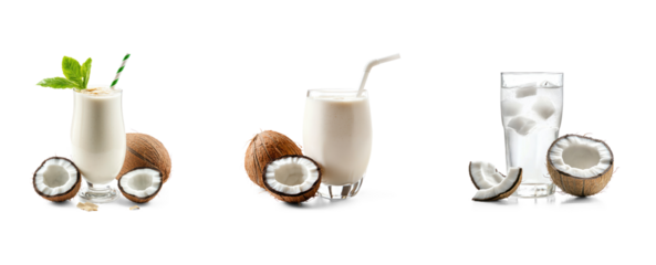 Collection of coconut milk smoothie, creamy and perfect for a tropical treat. full length isolate on transparent background