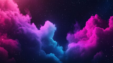 A vibrant cosmic scene featuring colorful clouds against a starry night sky, blending shades of pink, purple, and blue.