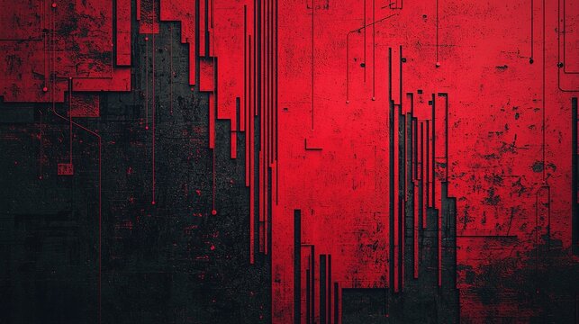 A striking abstract design featuring bold red and black patterns, evoking a sense of depth and complexity through geometric shapes and lines. - Powered by Adobe