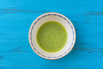 日本の茶道　茶碗と抹茶　コピースペースあり 　Japanese Tea Ceremony (Chado) :...