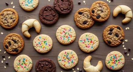 Assortment of freshly baked sweet treats arranged artfully on a wooden surface
