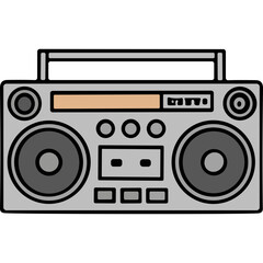 Fototapeta premium Retro Portable Stereo Boombox with Dual Speakers and Cassette Deck in Gray and Silver with Orange Accents on Black Background