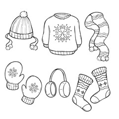 Hand-Drawn Collection of Winter and Christmas Clothing Illustrations