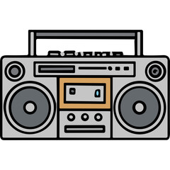 Fototapeta premium Retro Boombox Cassette Player with Dual Speakers and Orange Accents on Black Background Vintage Audio Device