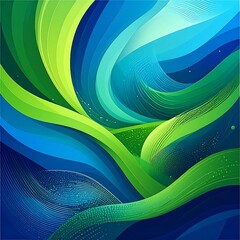 Abstract flowing design with green, blue, and teal color gradients