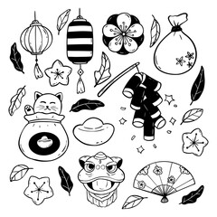 Collection of Chinese New Year Doodle Icons. 