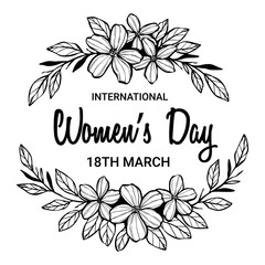 Hand-Drawn Women&rsquo;s Day 8th March Illustration with Floral Border