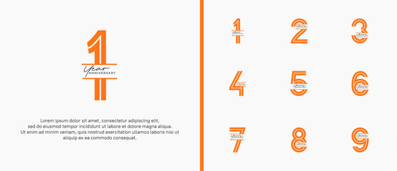 anniversary vector logo set, orange color with handwriting can be use for celebration