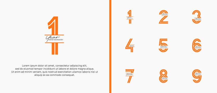 anniversary vector logo set, orange color with handwriting can be use for celebration