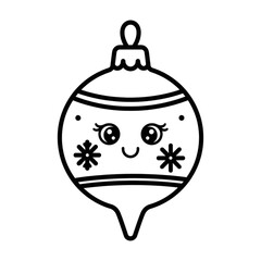 Obraz premium Cute kawaii Christmas bauble ornament with a happy face coloring page.