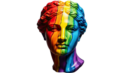Rainbow Painted Statue Head on White Background