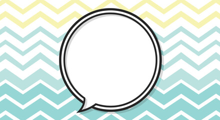 Round comic book style speech bubble with a bold outline on a vibrant yellow and teal chevron pattern background for your text.