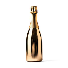 A gold champagne bottle on a white background.